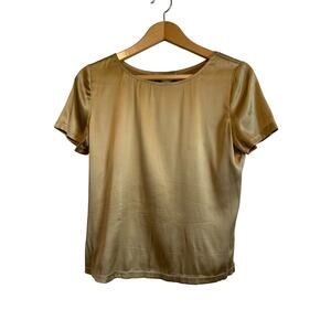 Jenni Max NY vintage short sleeve silk blouse gold lightweight stretch Size M